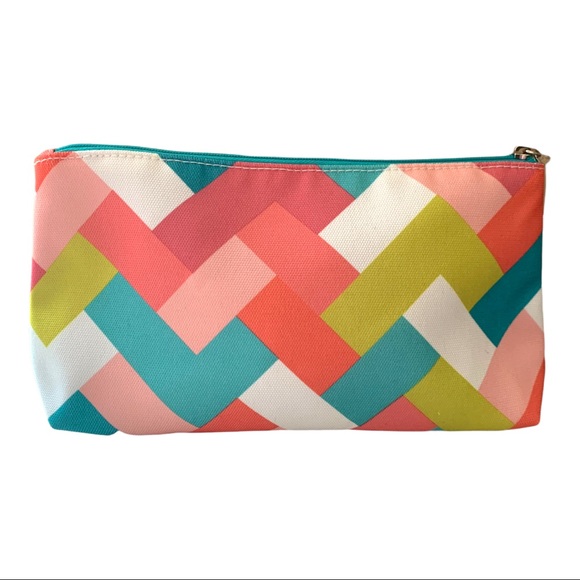 NEW Clinique Tyler Dawson Geometric Pink Pastel Rectangles Makeup Cosmetic Bag - Picture 2 of 5